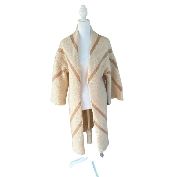 Steve Madden‎ Open Front Midi Length Cardigan One Size Cream and Tan - Picture 1 of 4
